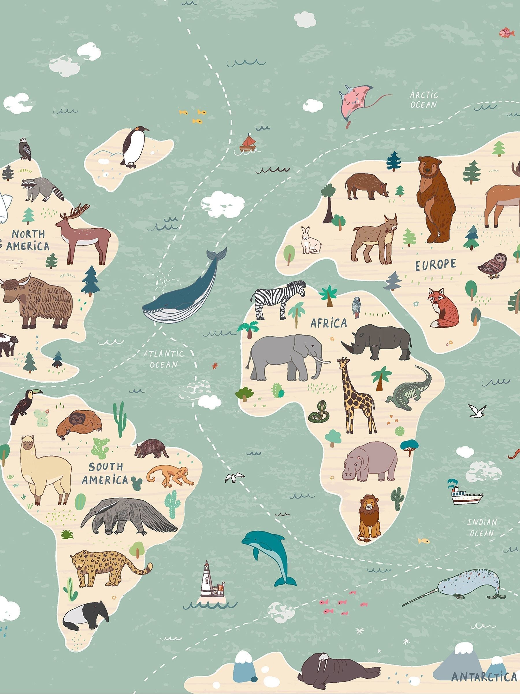 Origin Murals children's world map A3 mural sample (British brand)