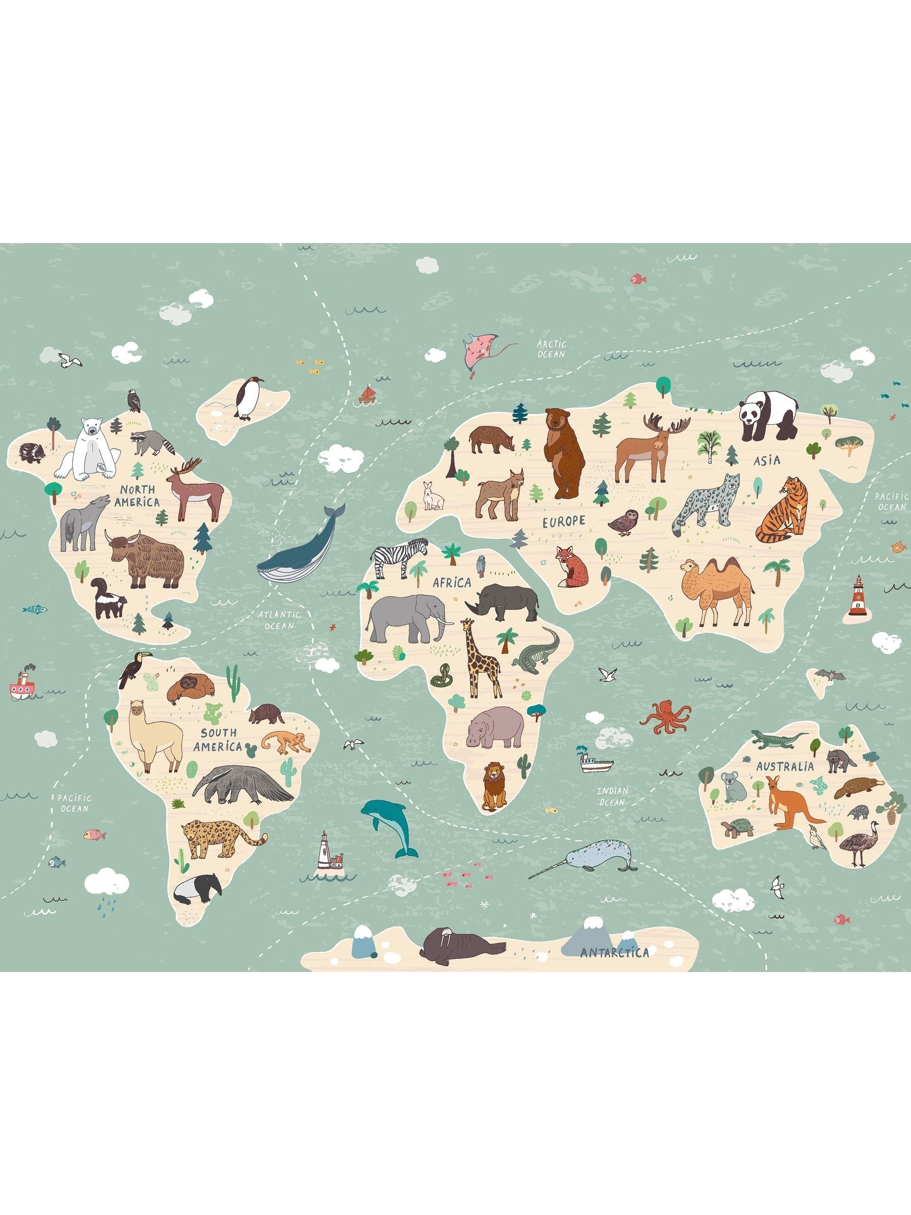 Origin Murals children's world map A3 mural sample (British brand)