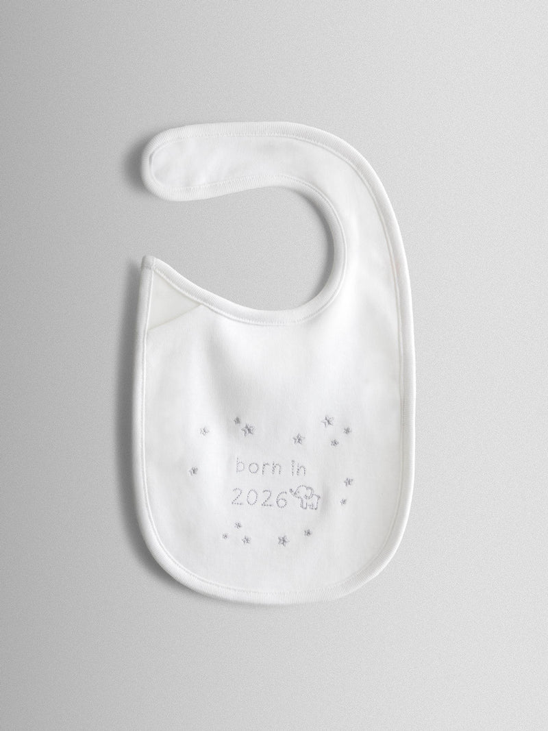 JoJo Maman Bébé bib Born in 2026 embroidered (British brand)