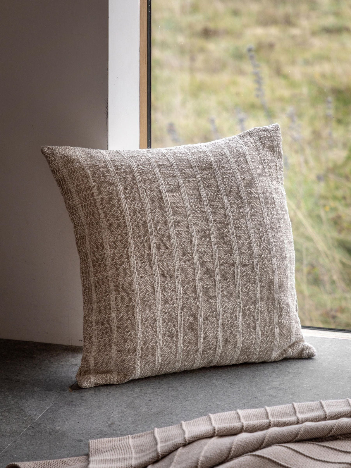 Gallery Home Ryton Stripe cushion, sand and white, 45cm - imported from the UK