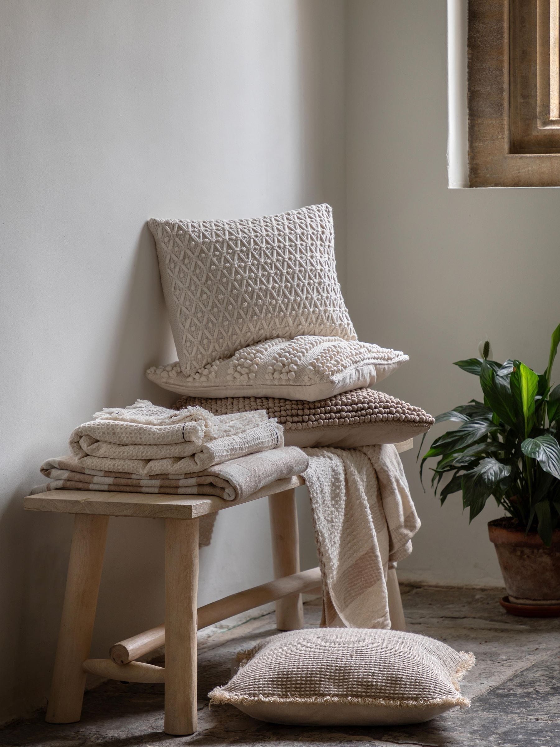 Gallery Home cream textured cushion 45x45cm, imported from the UK