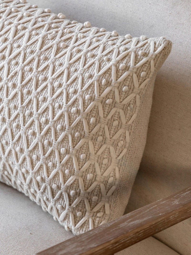 Gallery Home Renley woven cushion in cream, imported from the UK