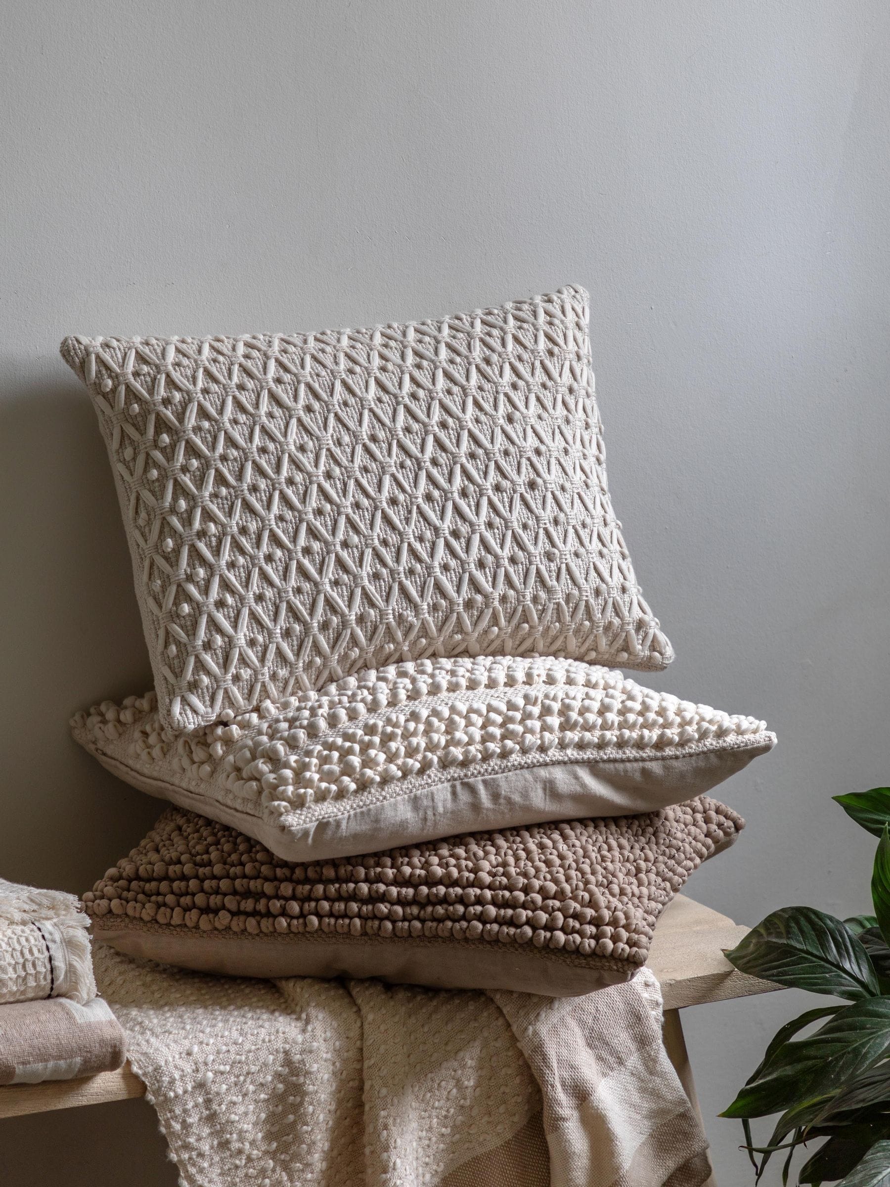 Gallery Home Renley woven cushion in cream, imported from the UK