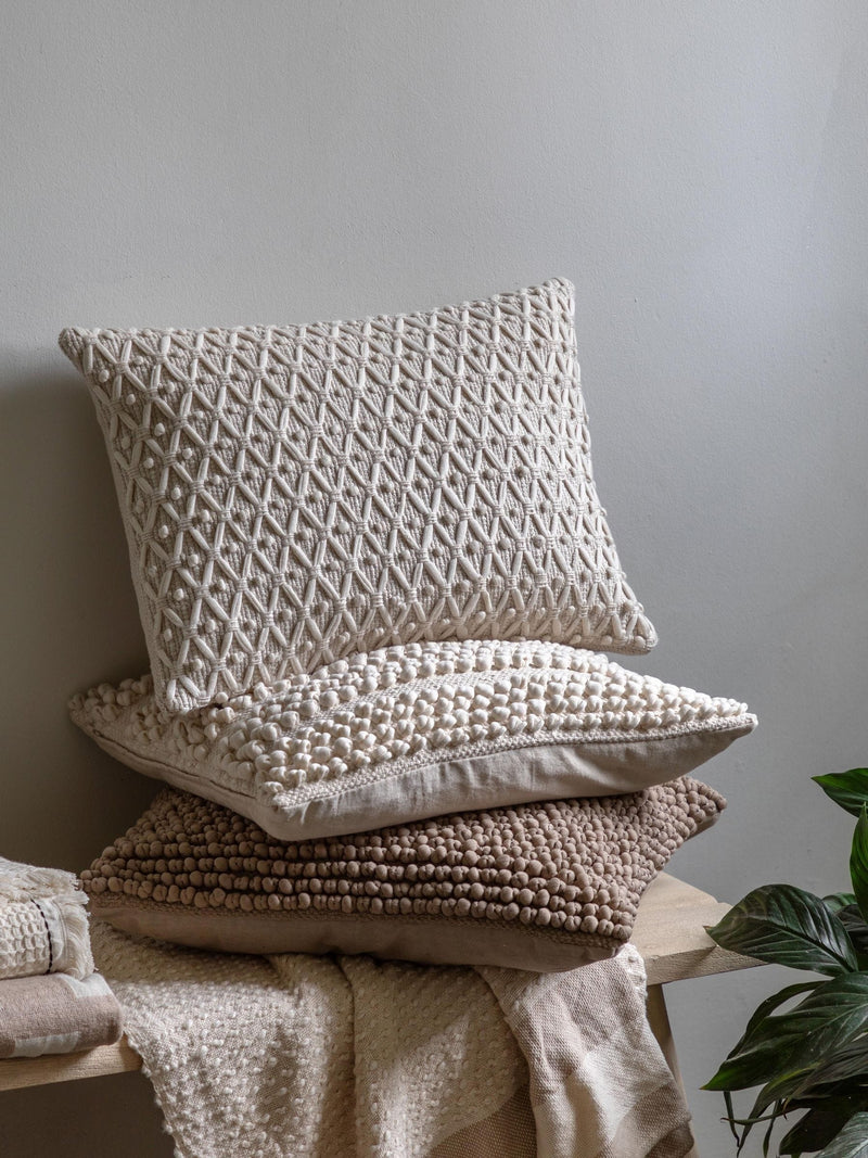 Gallery Home Renley woven cushion in cream, imported from the UK