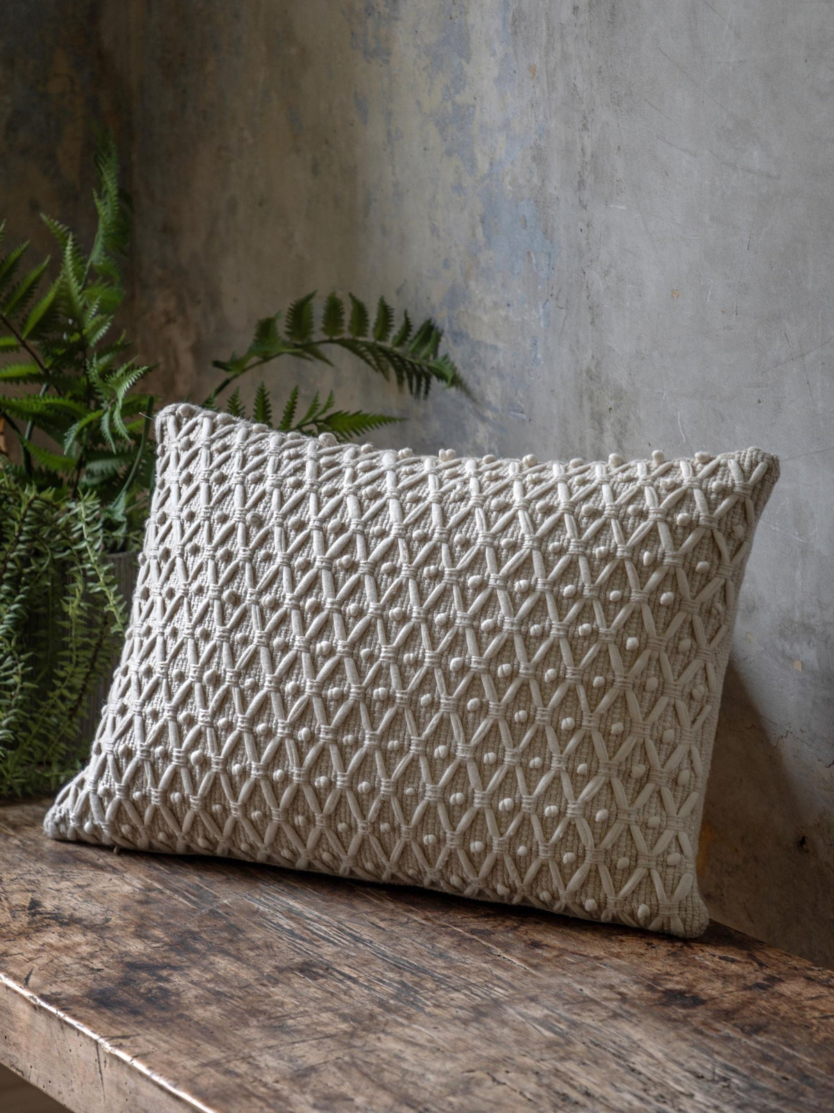 Gallery Home Renley woven cushion in cream, imported from the UK