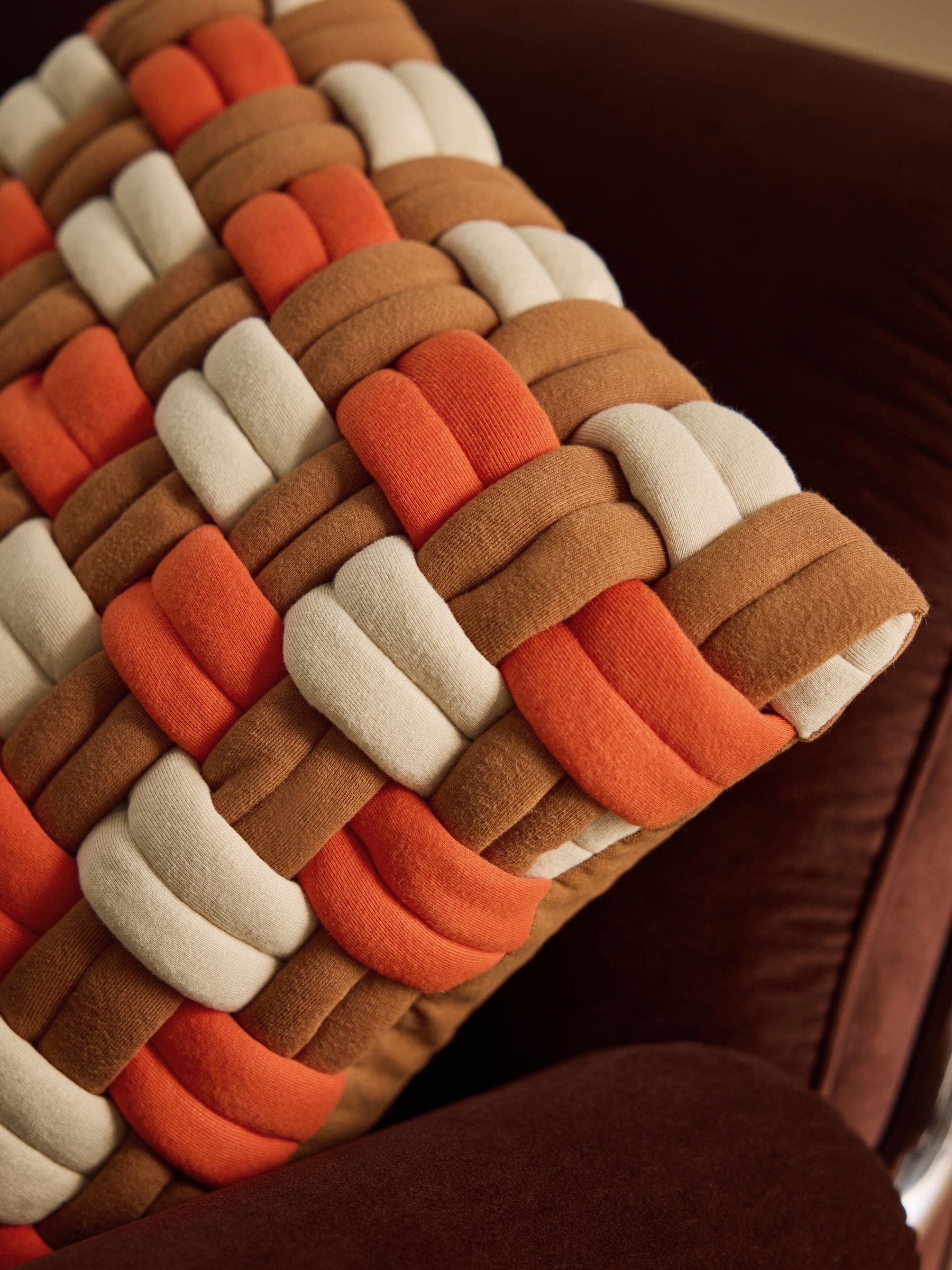 MADE.COM rust orange Morven lattice jersey cushion 45cm, imported from the UK