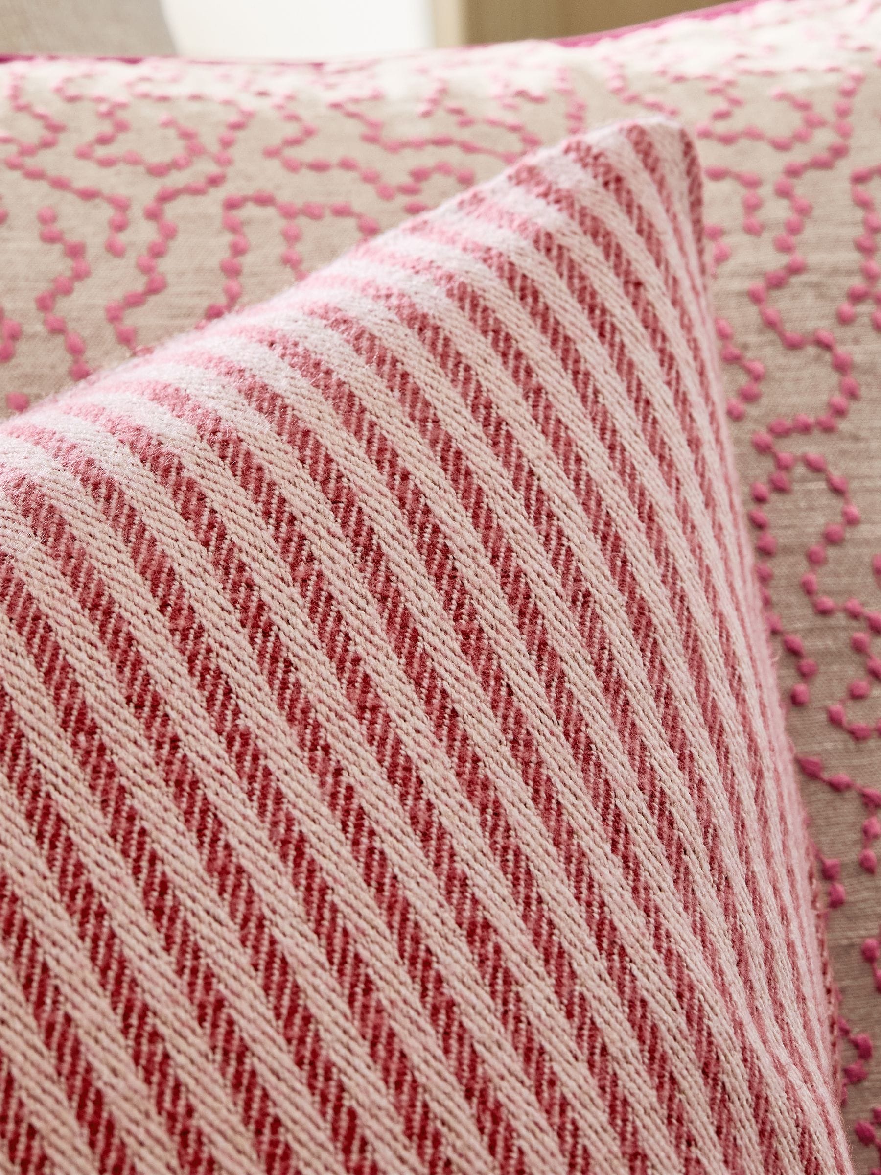 Pink woven stripe cushion for home 50x50cm, UK version