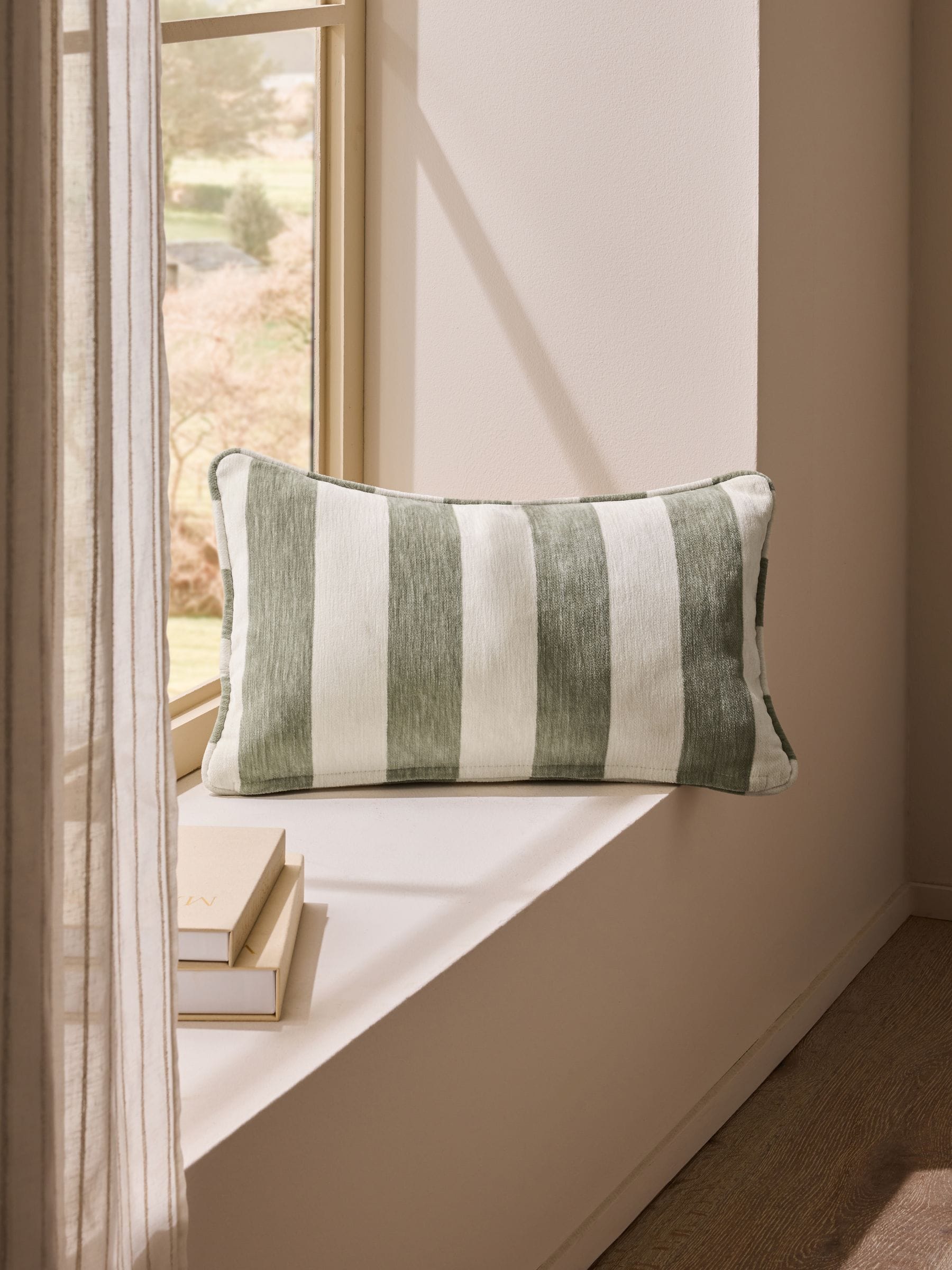 Chenille Stripe Cushion Sage Green 50 x 50cm