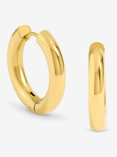 Sterling Silver Plated Stainless Steel Medium Chubby Hoop Earrings 22.5mm Waterproof