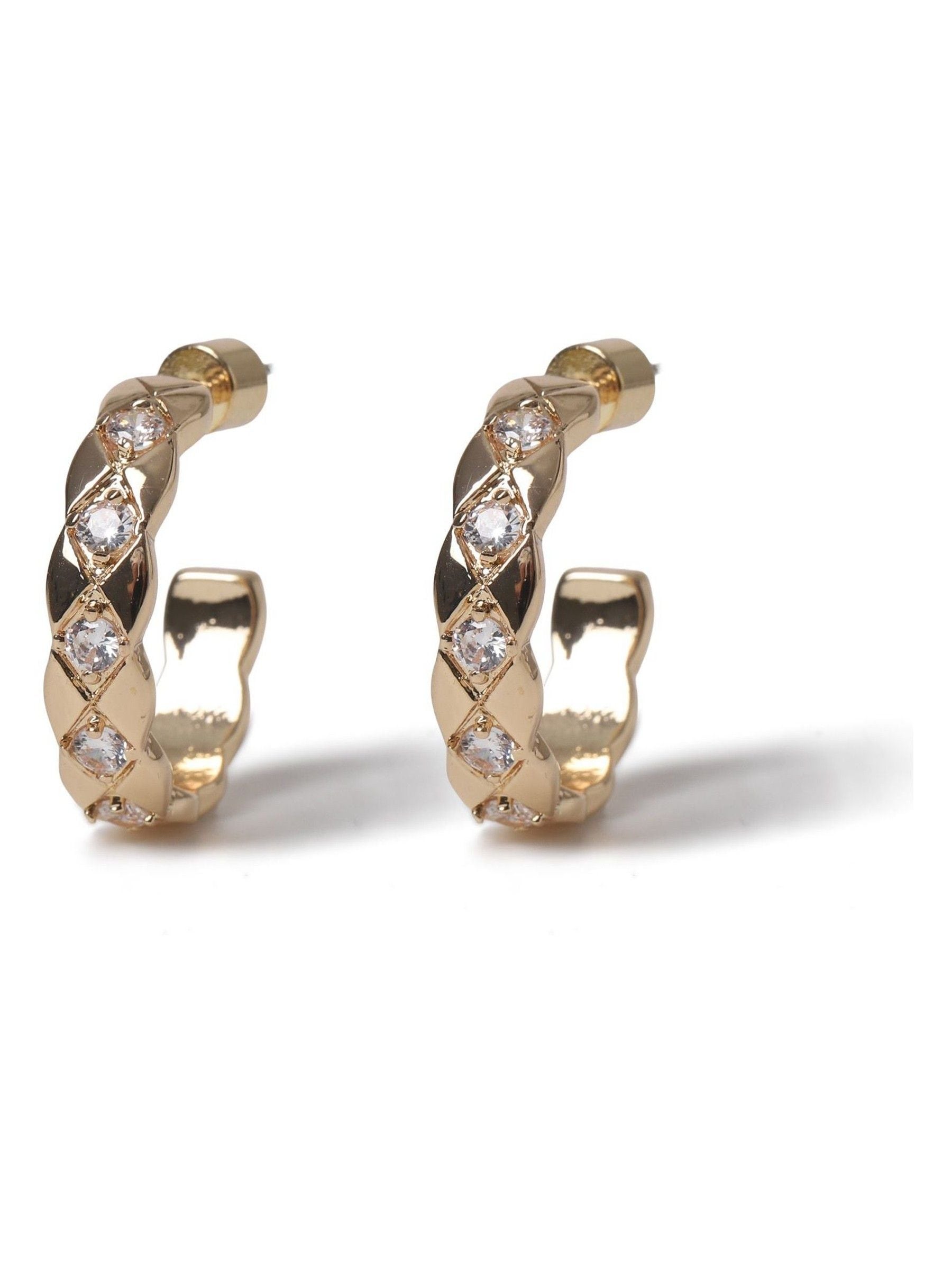 Aela gold tone diamond quilted hoop earrings (British brand)