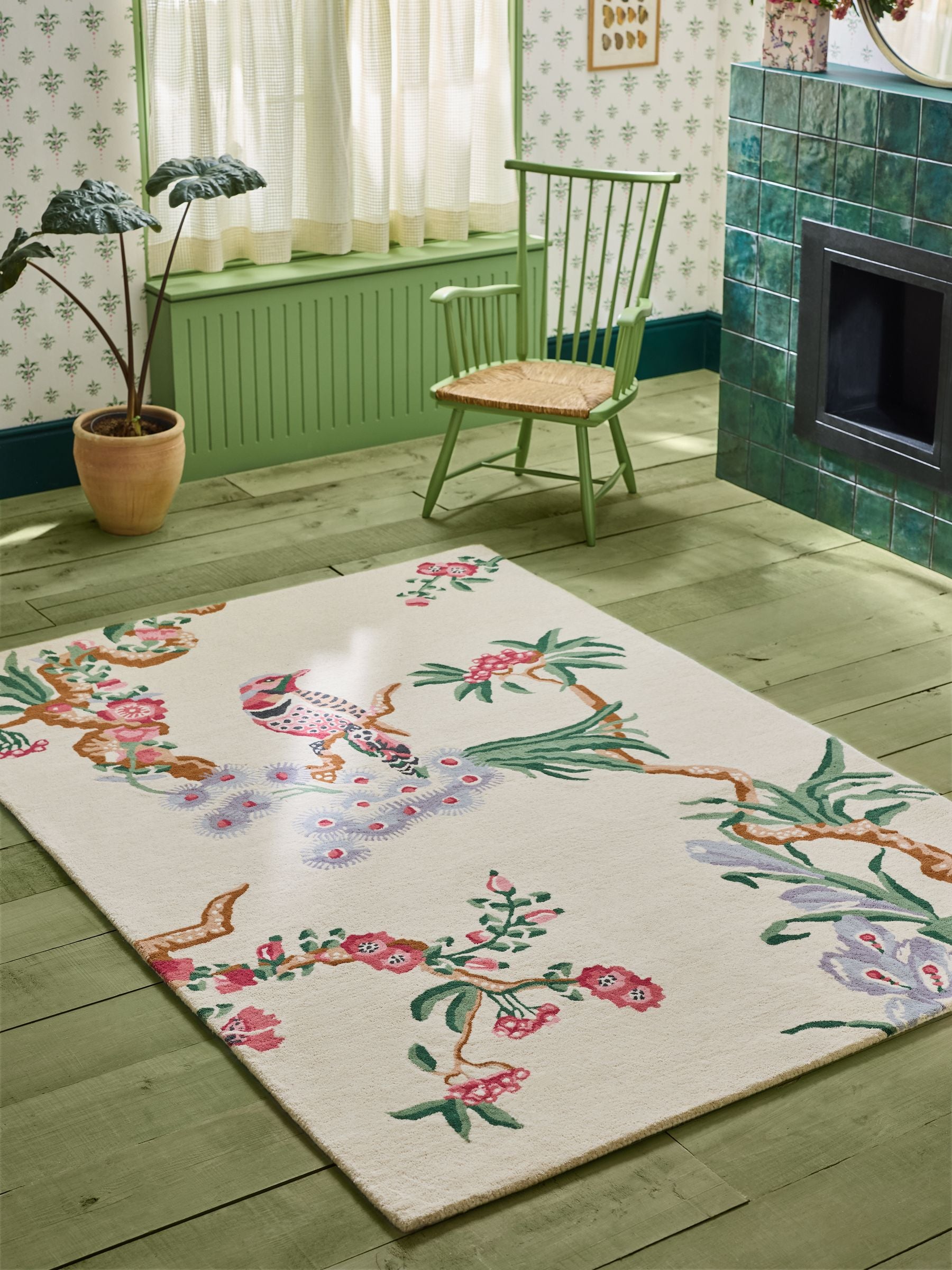 Cath Kidston Natural Birds and Berries Wool Tufted Rug
