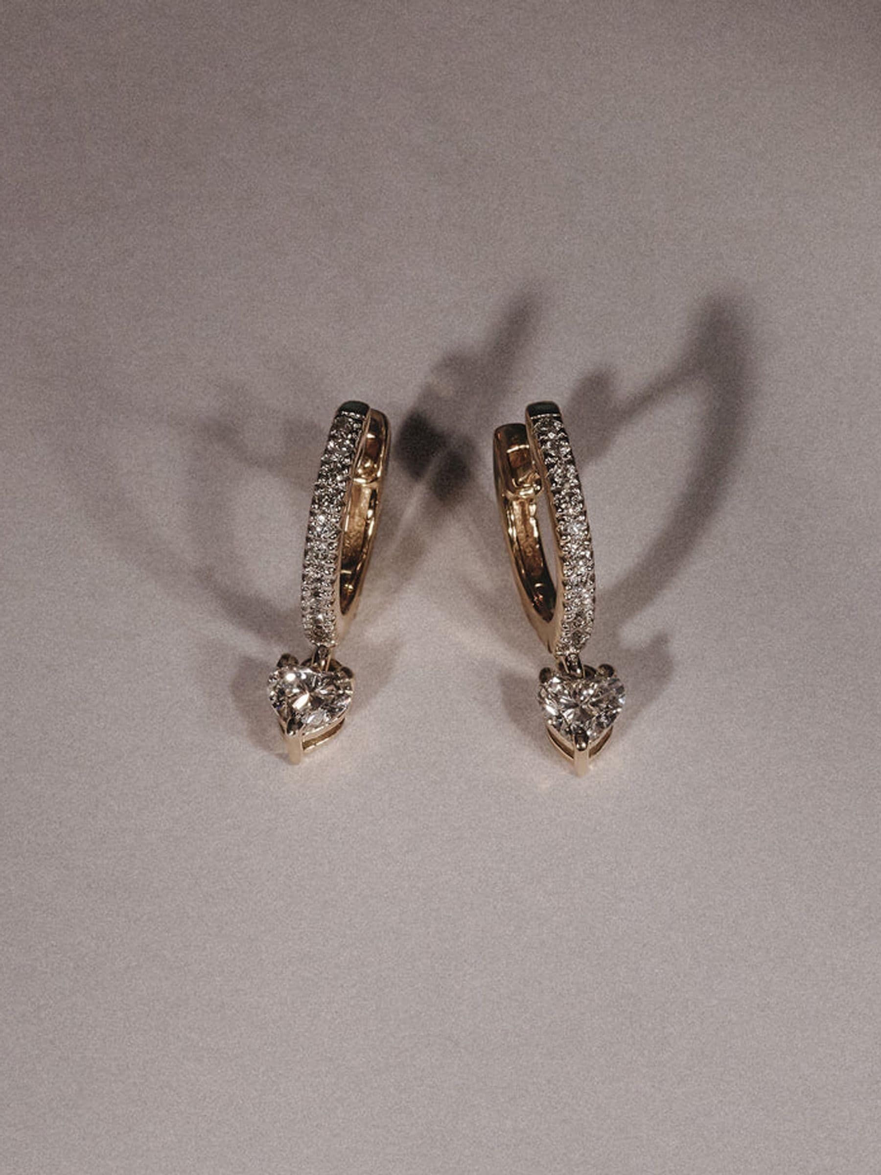 The Diamond Store Heart Drop Huggie Earrings with 0.50ct lab diamonds in 18K gold vermeil (British brand)