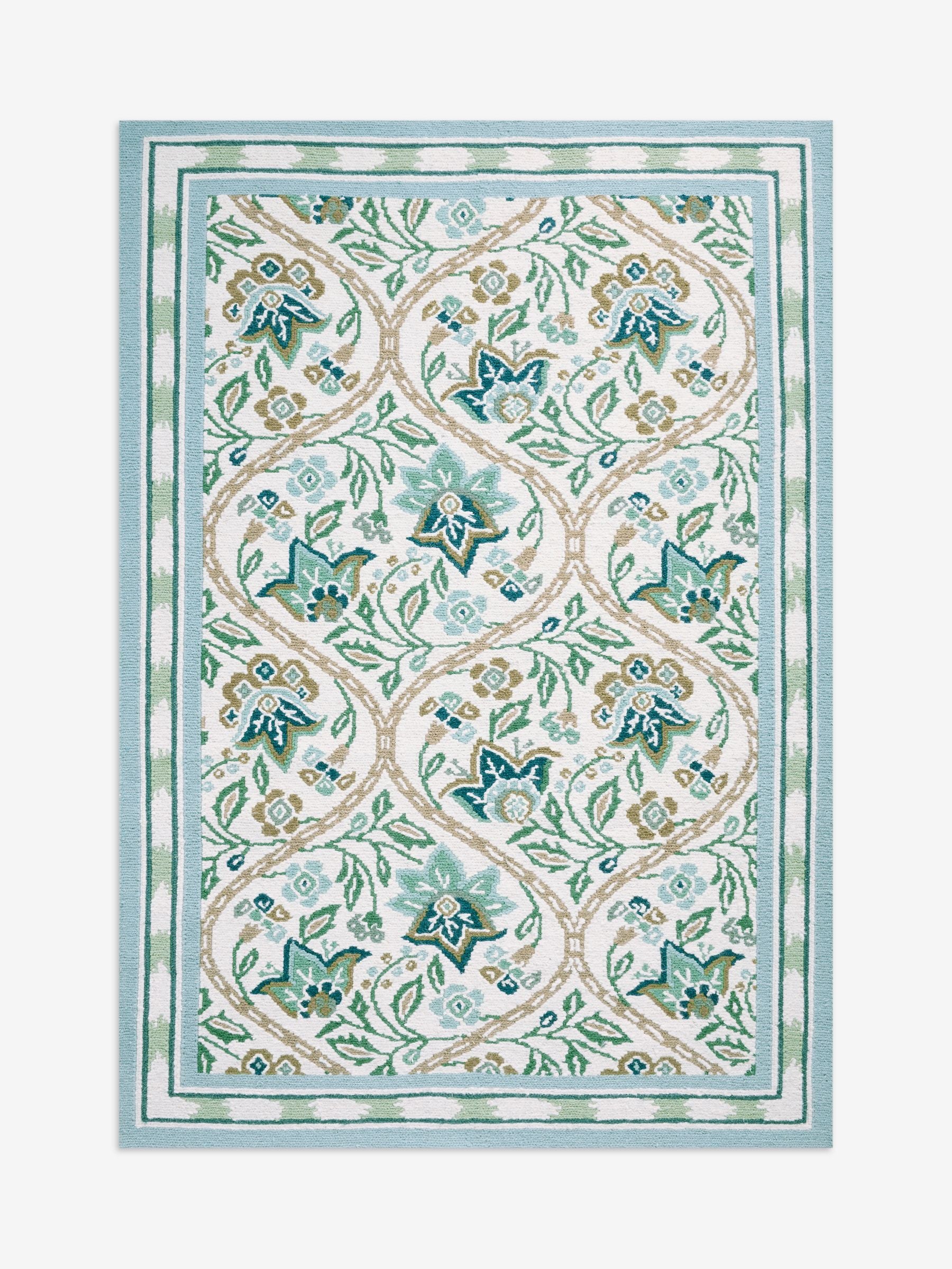 Nina Campbell green floral hand knotted rug, imported from the UK