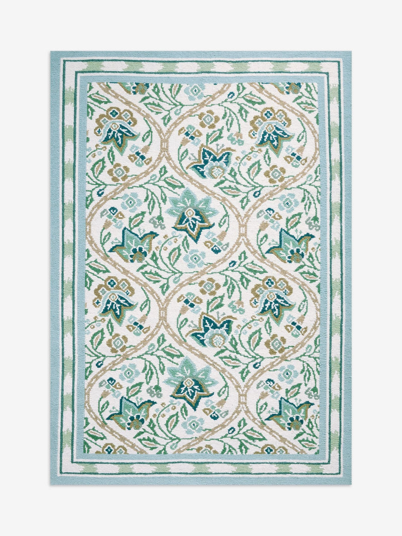 Nina Campbell green floral hand knotted rug, imported from the UK