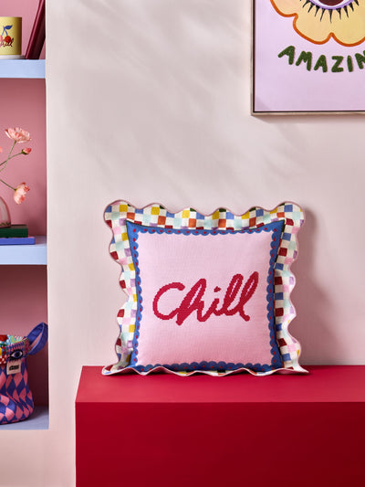 Next Eleanor Bowmer Multi Chill Slogan Needlepoint Cushion 45cm- Buy online at McGrocer