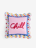 Eleanor Bowmer multi chill slogan needlepoint cushion 45cm (British brand)