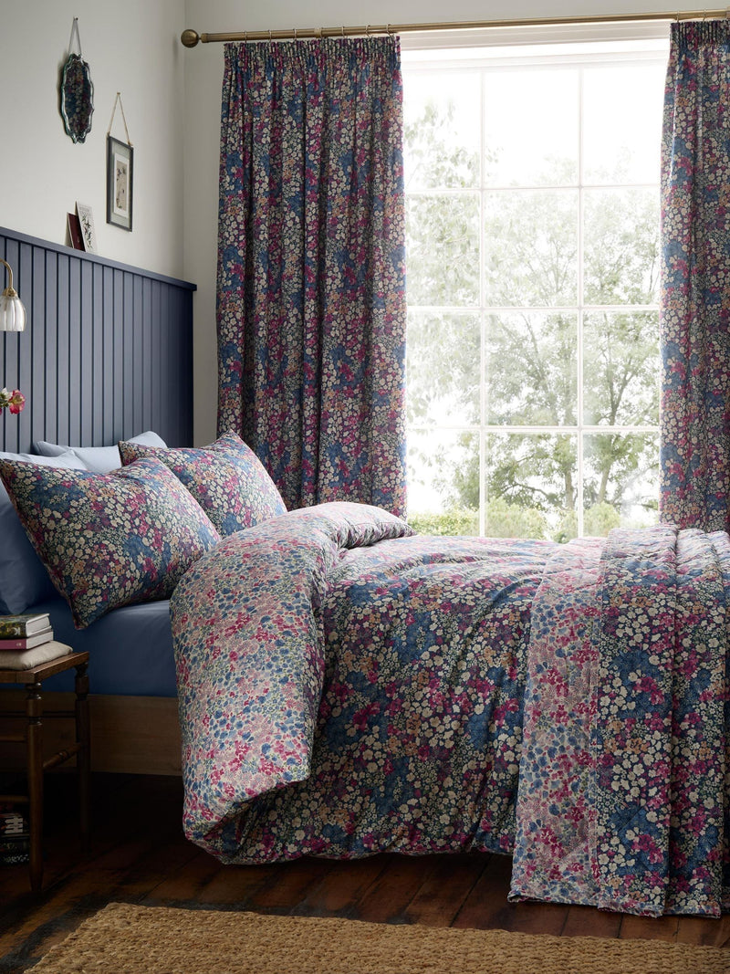 Dreams & Drapes Bessie navy quilted bedspread with floral print, UK version