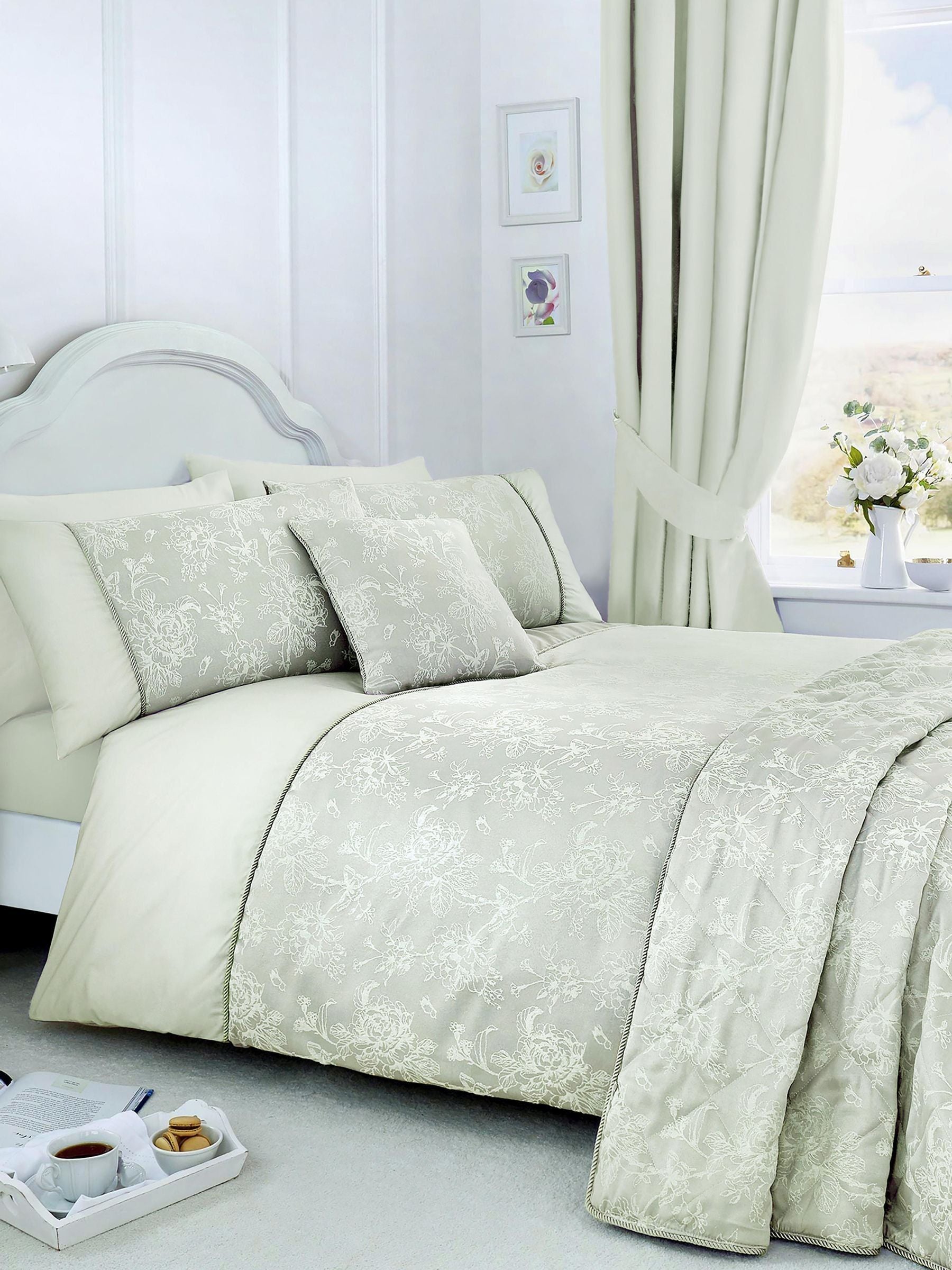 Dreams & Drapes green jasmine jacquard cushion 43cm - British product