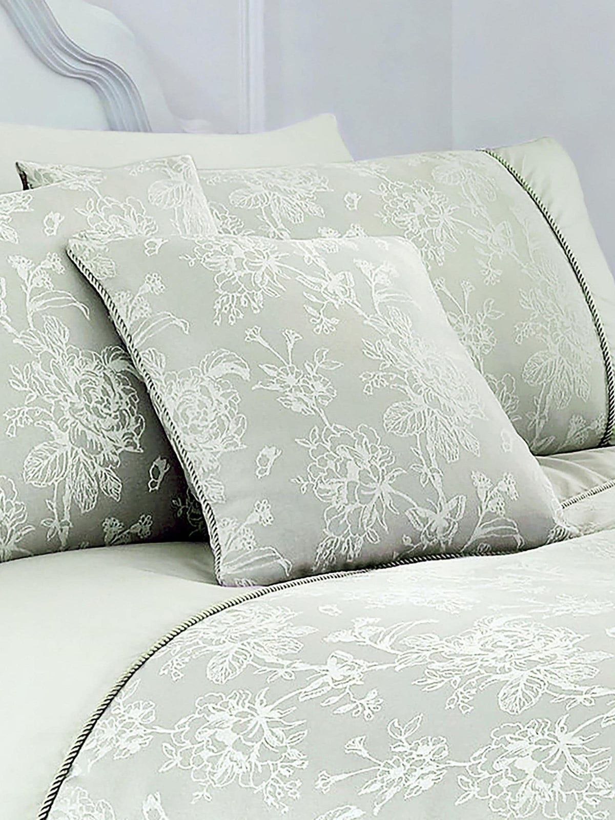 Dreams & Drapes green jasmine jacquard cushion 43cm - British product