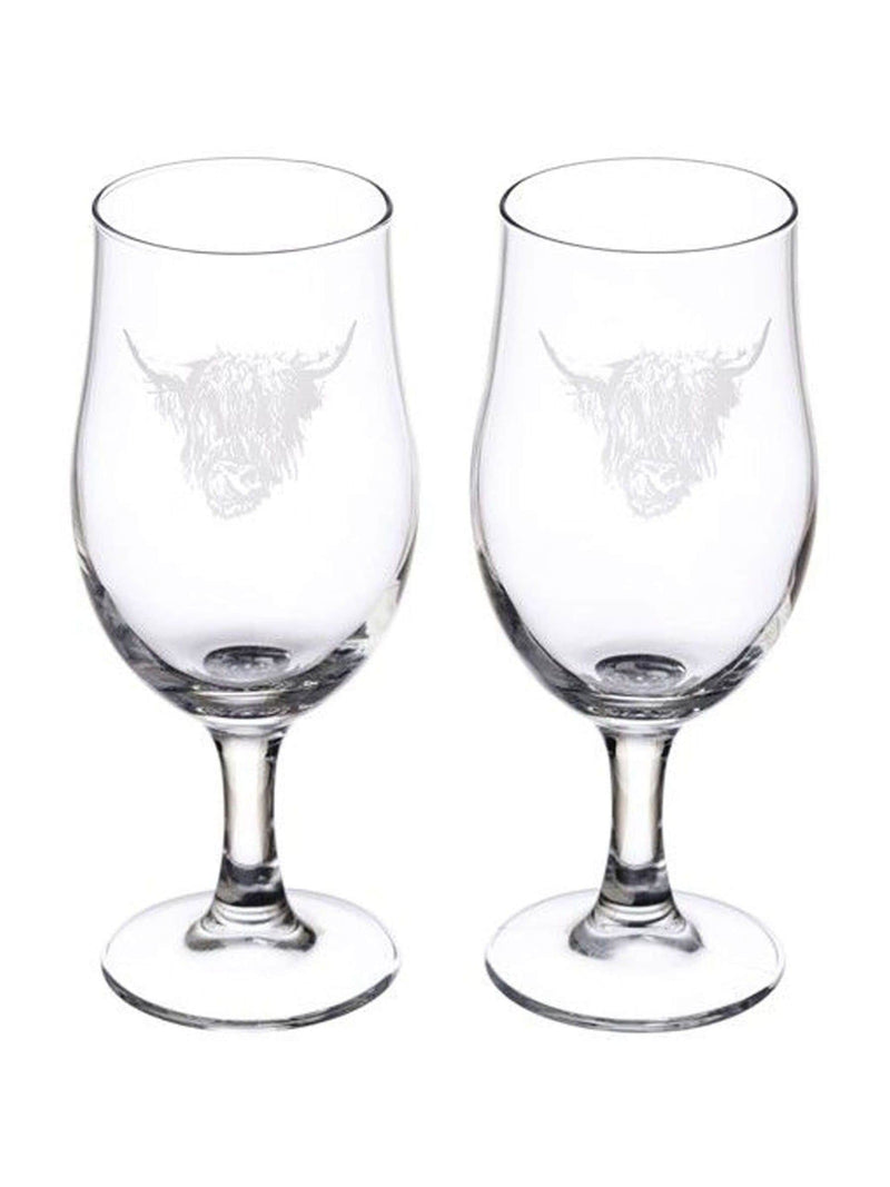 Selbrae House Highland Cow beer glasses set of 2 (British brand)