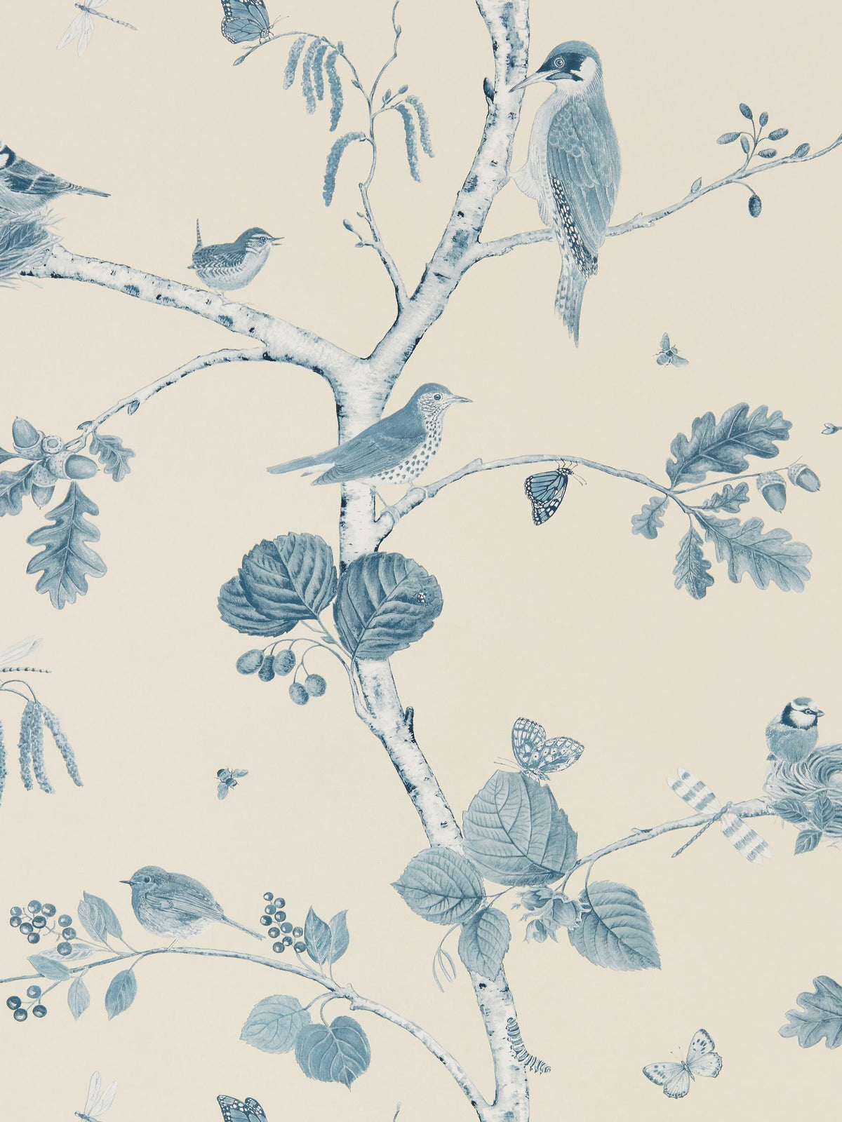 Sanderson Natural Woodland Chorus wallpaper sample A4, imported from the UK