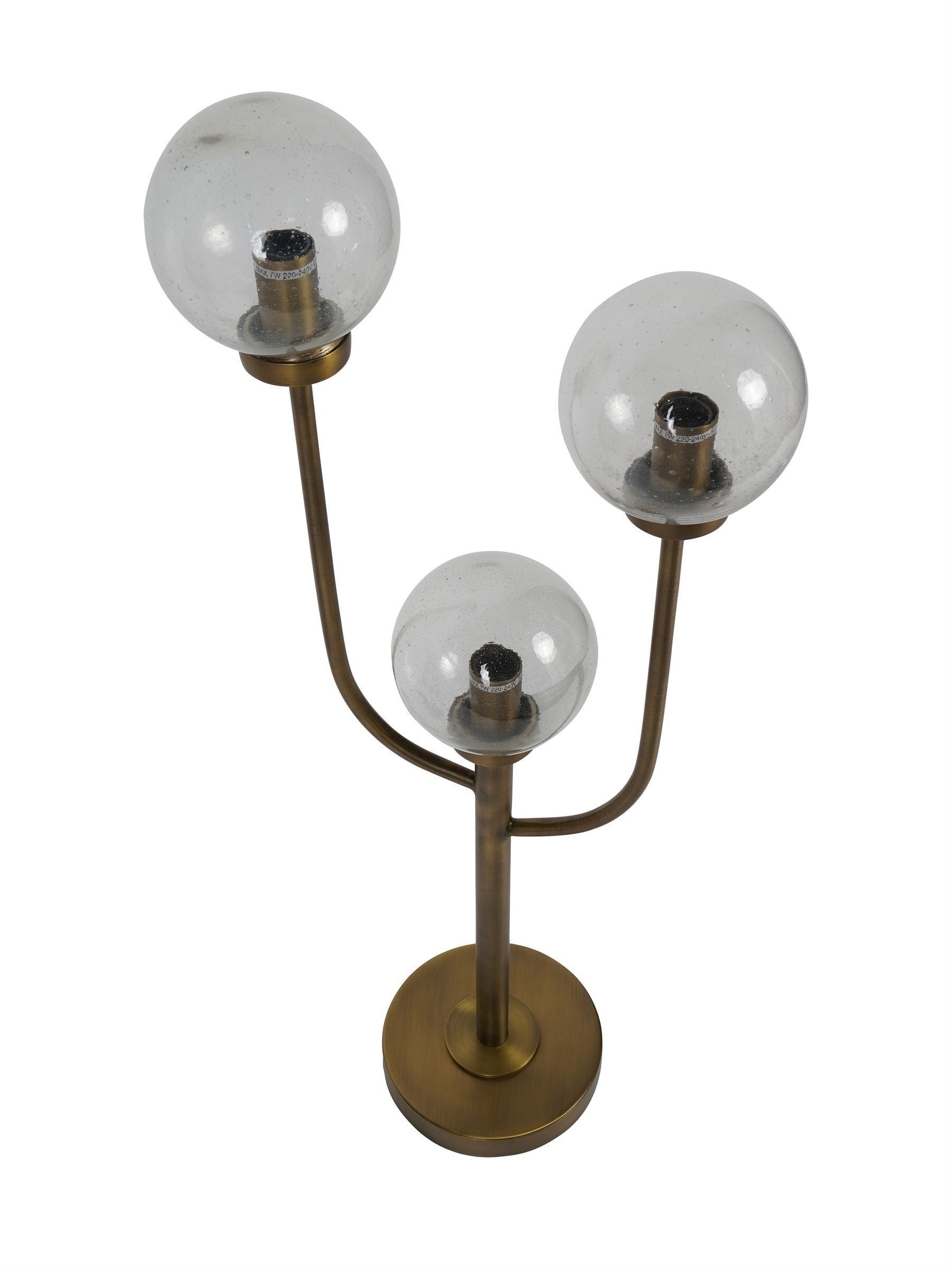 Libra Interiors antique brass three globe table lamp (British brand)