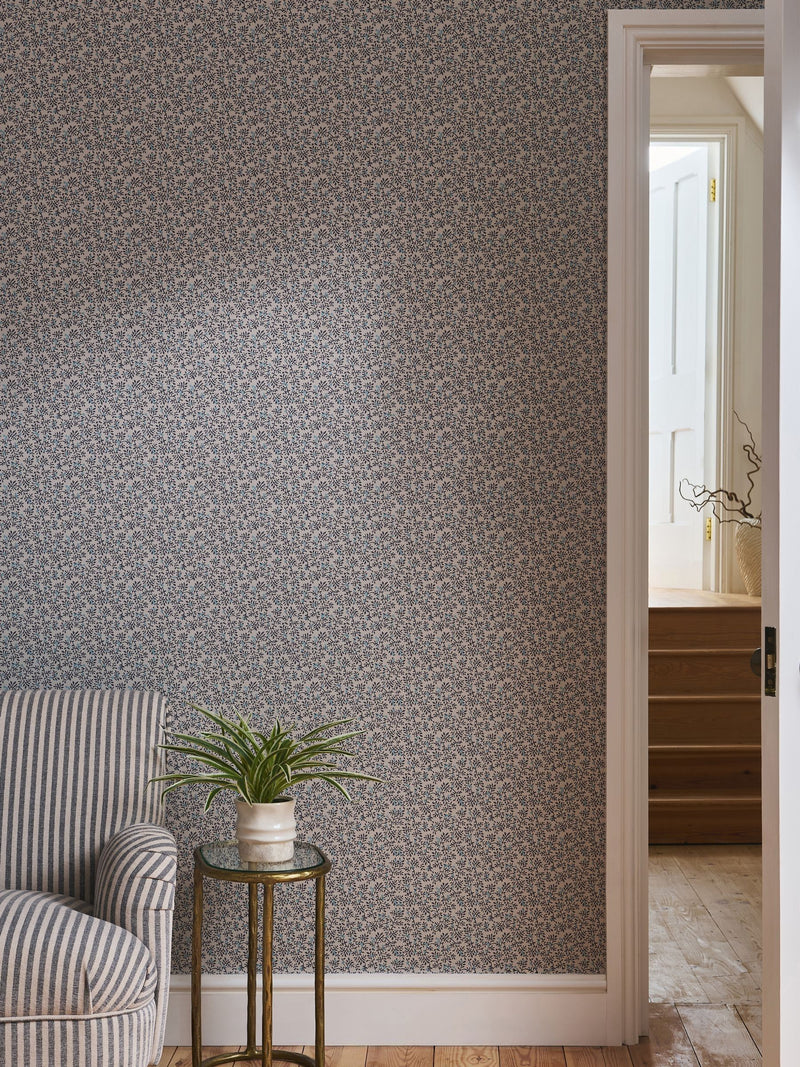 Navy Simplicity Trail wallpaper sample with delicate vines - British product