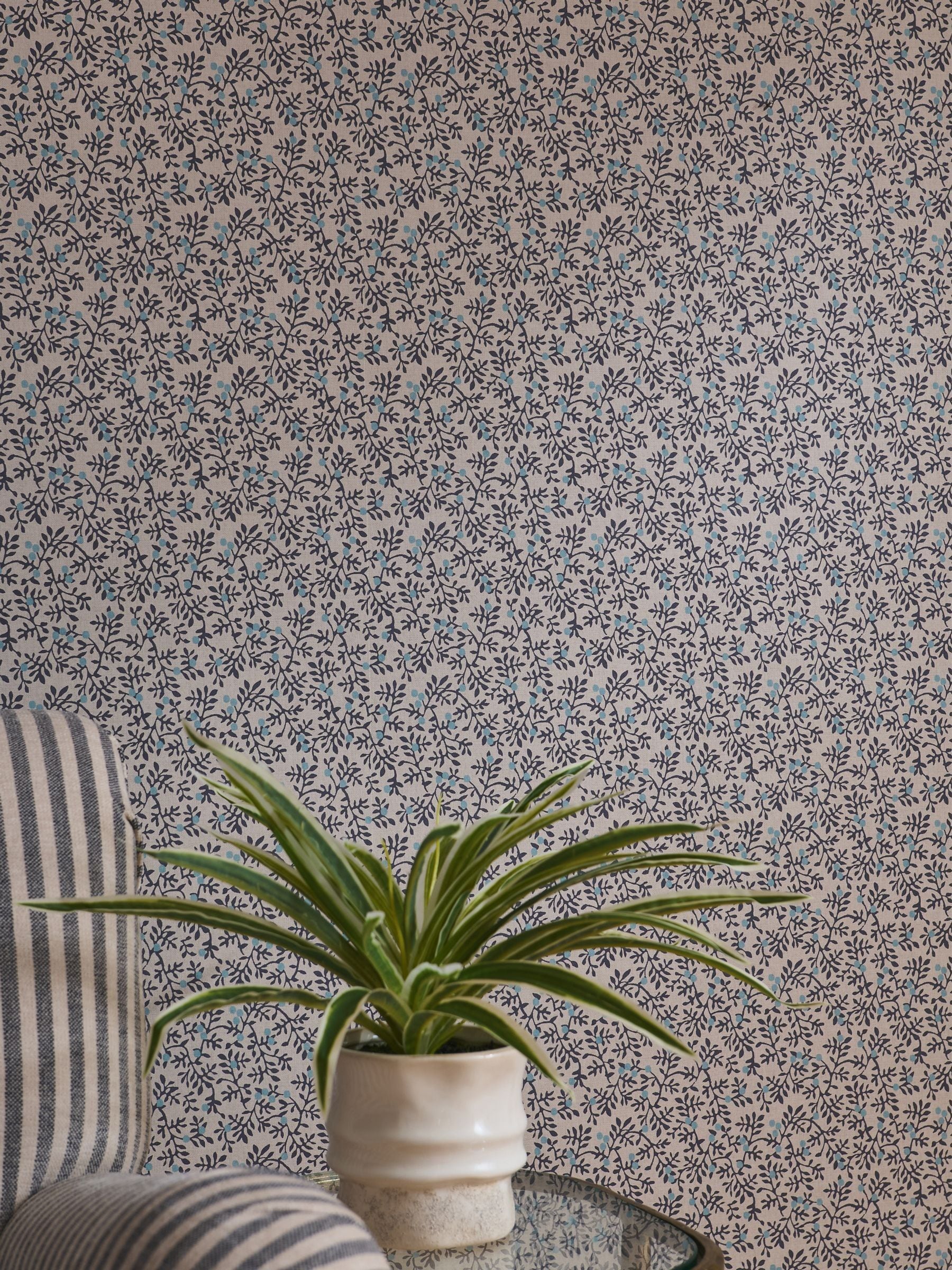 Navy Simplicity Trail wallpaper sample with delicate vines - British product