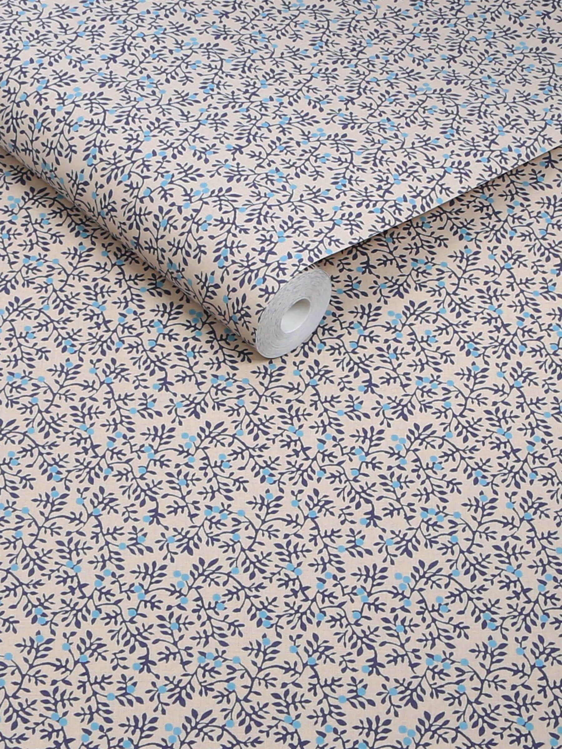 Navy Simplicity Trail wallpaper sample with delicate vines - British product