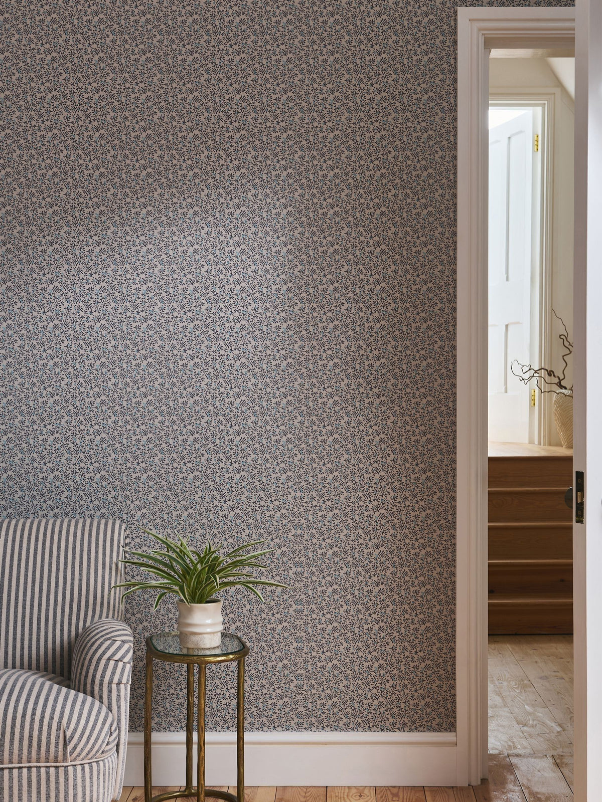 Navy Simplicity Trail wallpaper sample with delicate vines - British product