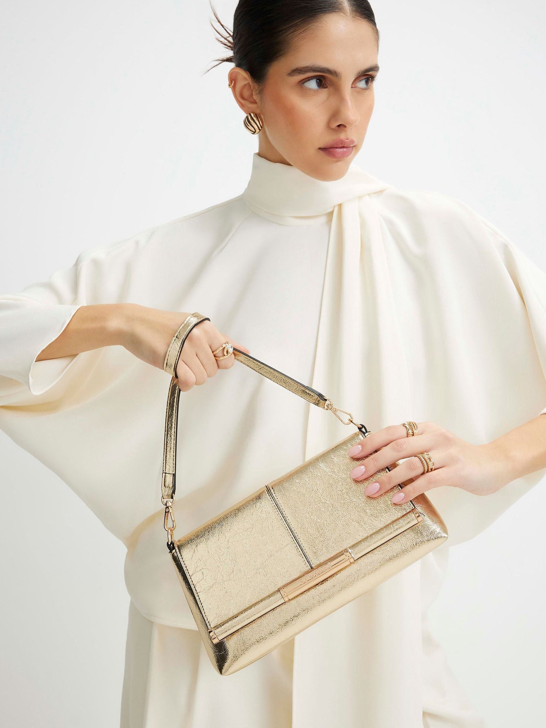 River Island Gold Bar Front Clutch Bag