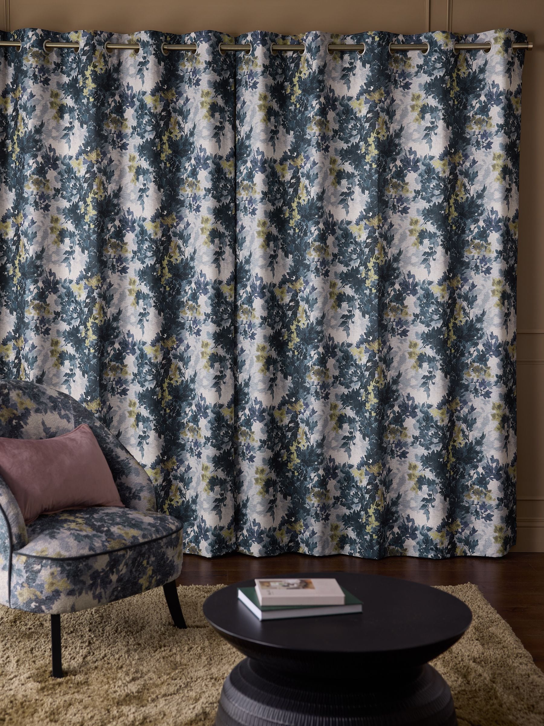 Multi tapestry floral eyelet lined curtains - British product