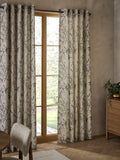 Curtains with blurred leaf print eyelet in olive green (British brand)