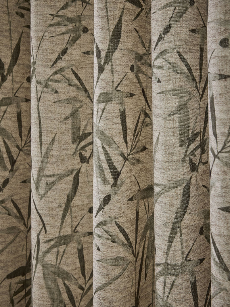 Curtains with blurred leaf print eyelet in olive green (British brand)