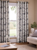 Grey floral print eyelet lined curtains, British product