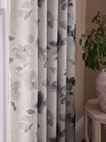 Grey floral print eyelet lined curtains, British product