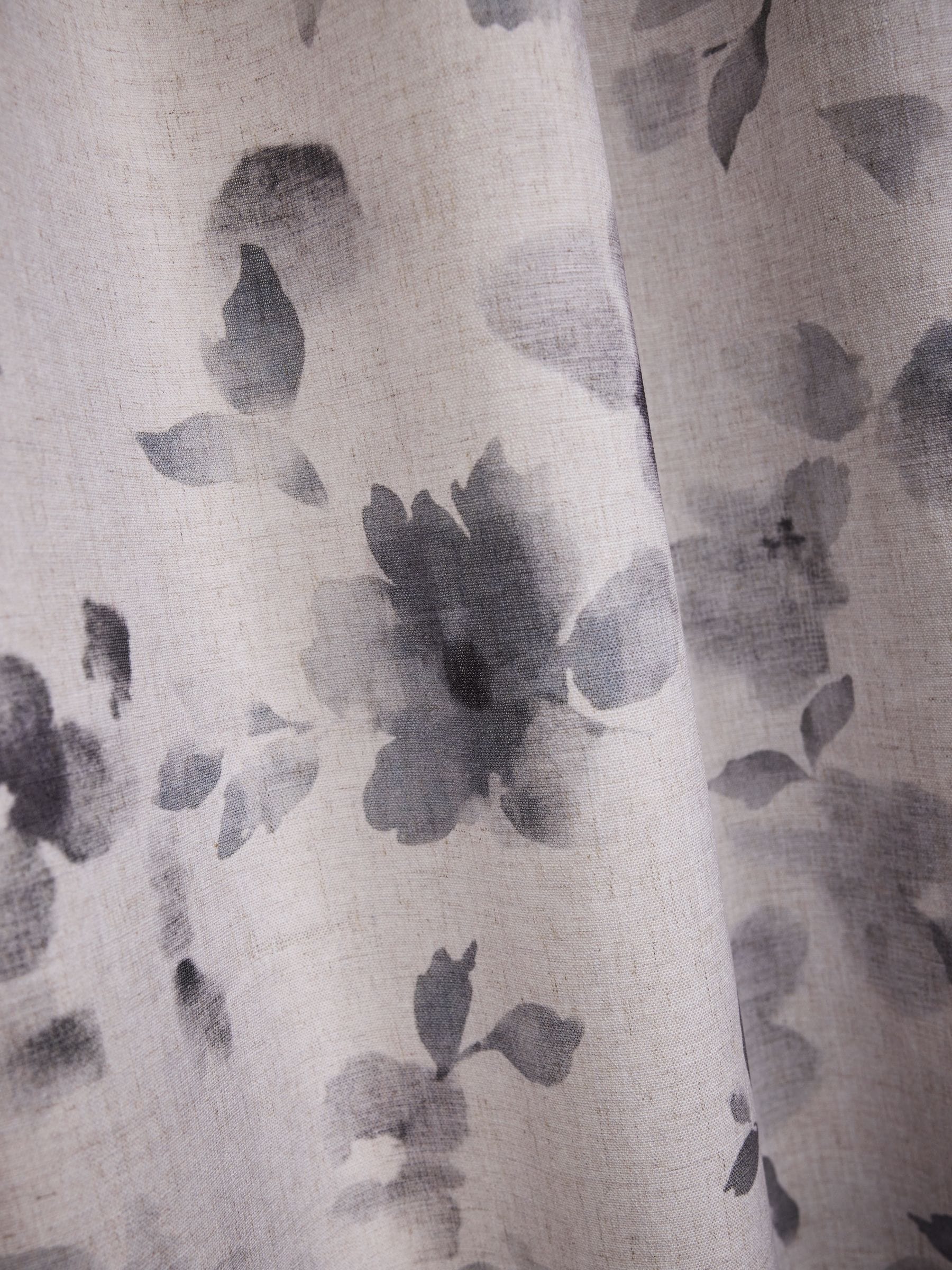 Grey floral print eyelet lined curtains, British product