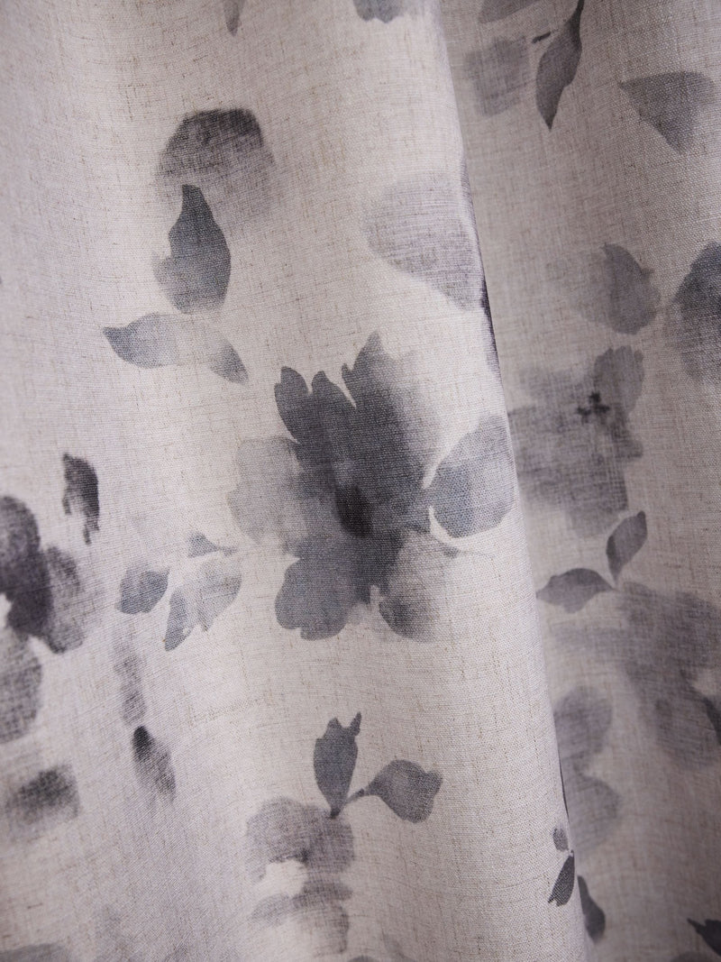 Grey floral print eyelet lined curtains, British product