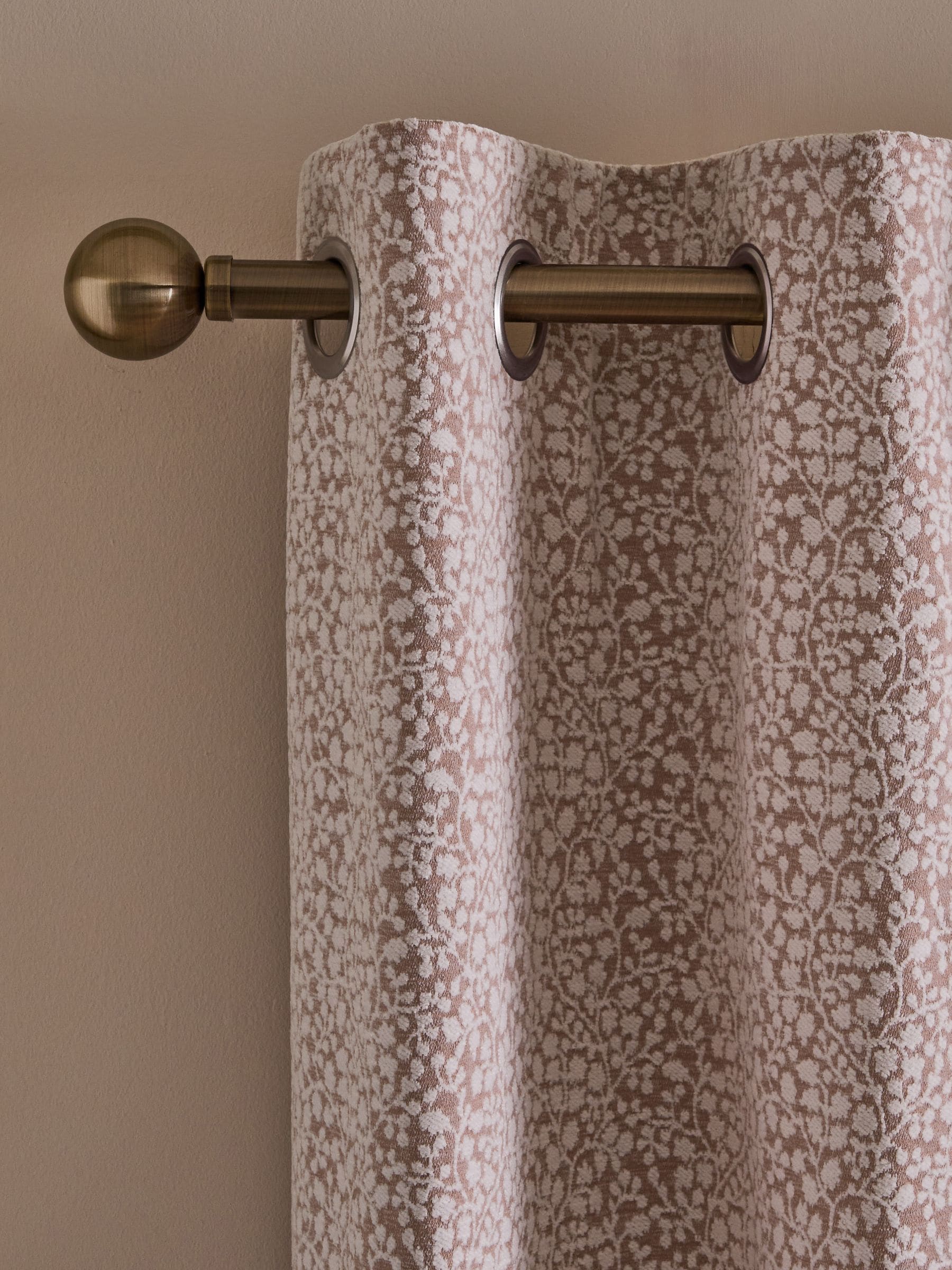 Pink Floral Chenille Eyelet Lined Curtains