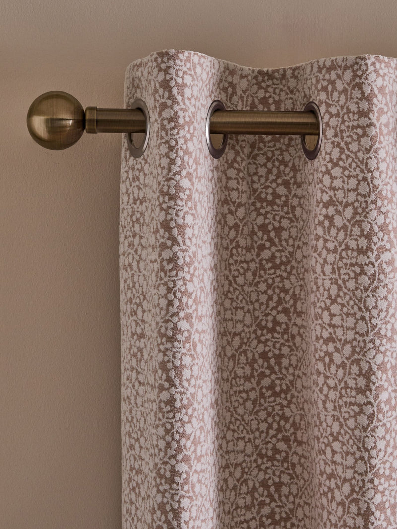 Pink Floral Chenille Eyelet Lined Curtains