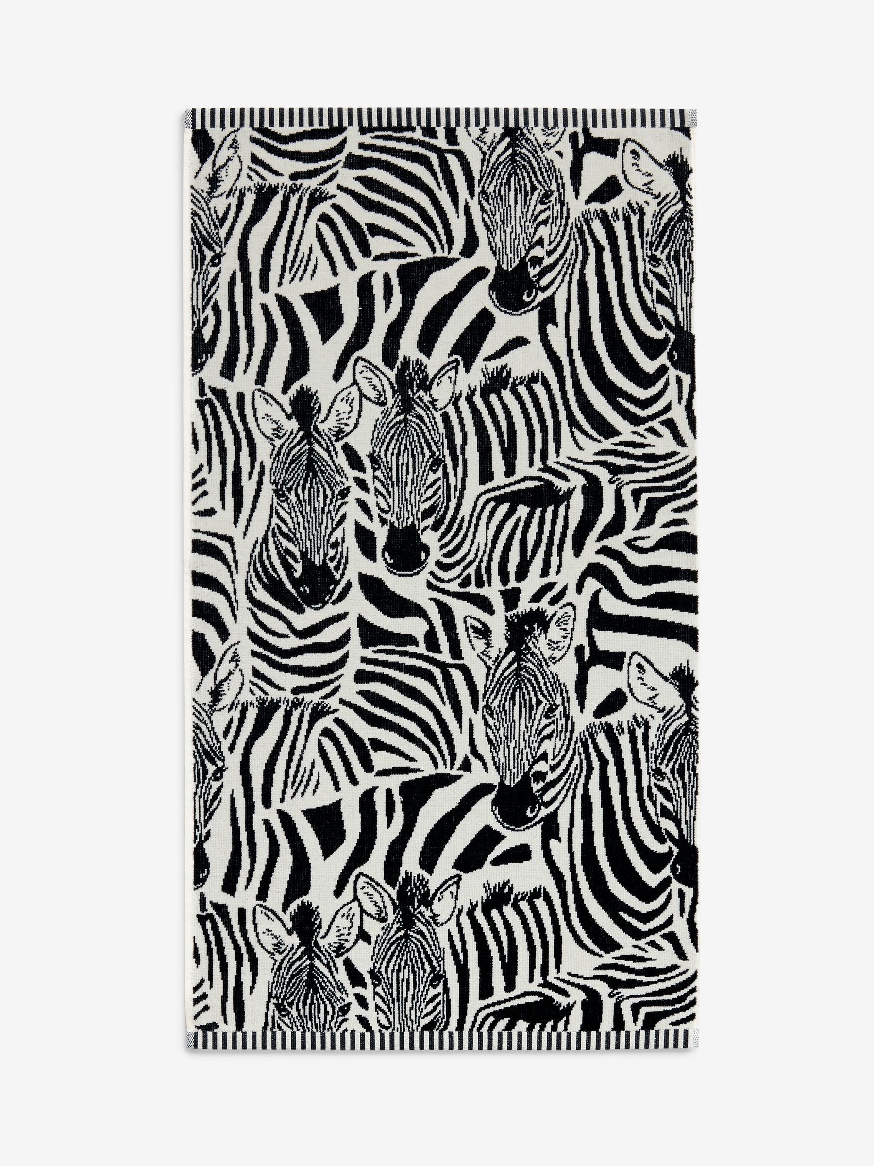 Monochrome zebra cotton towel, hand and bath sizes - British product