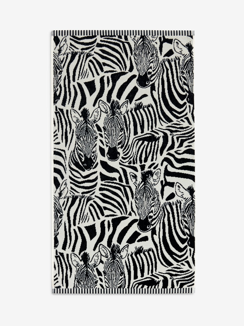 Monochrome zebra cotton towel, hand and bath sizes - British product