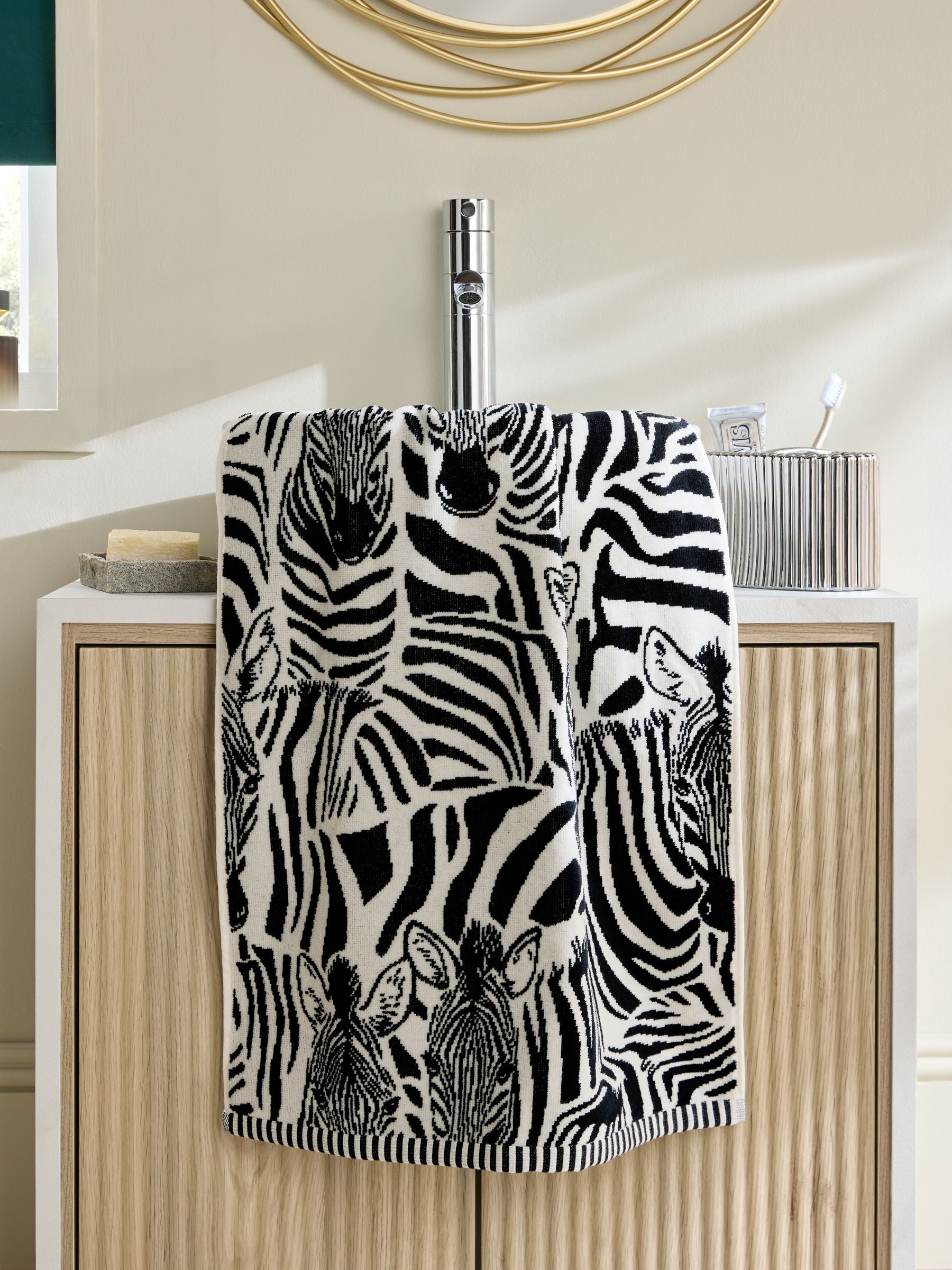 Monochrome zebra cotton towel, hand and bath sizes - British product