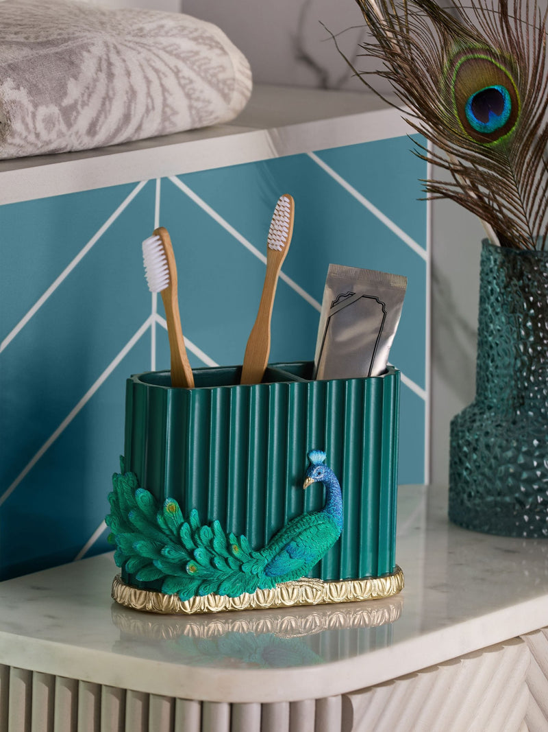 Blue Benedict peacock toothbrush tidy, British brand