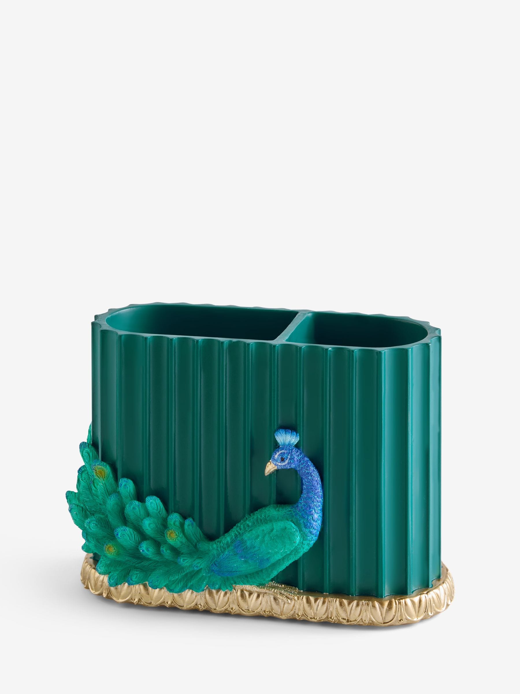 Blue Benedict peacock toothbrush tidy, British brand