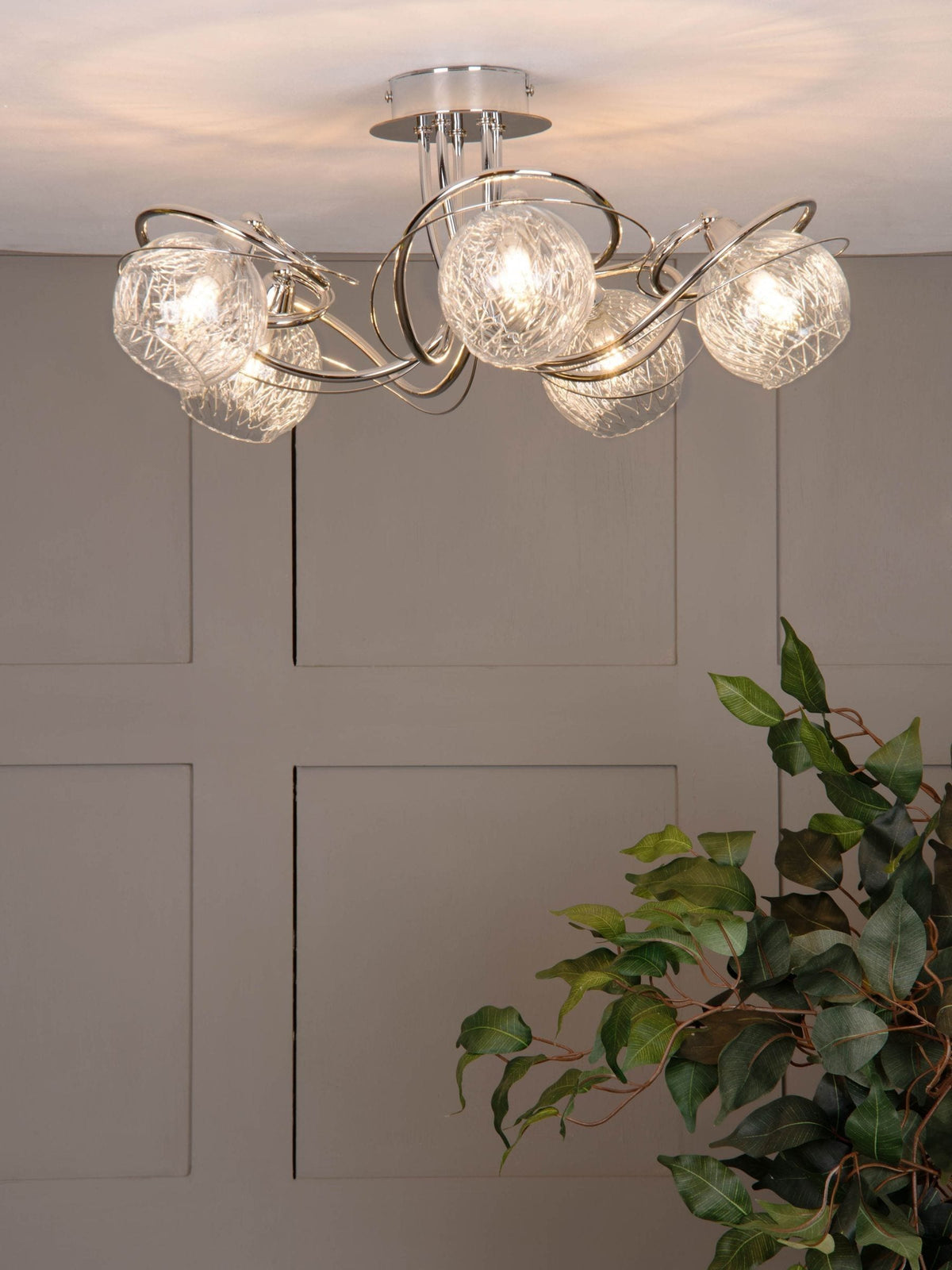 Dar Rehan flush ceiling light ribbed glass chrome - British product