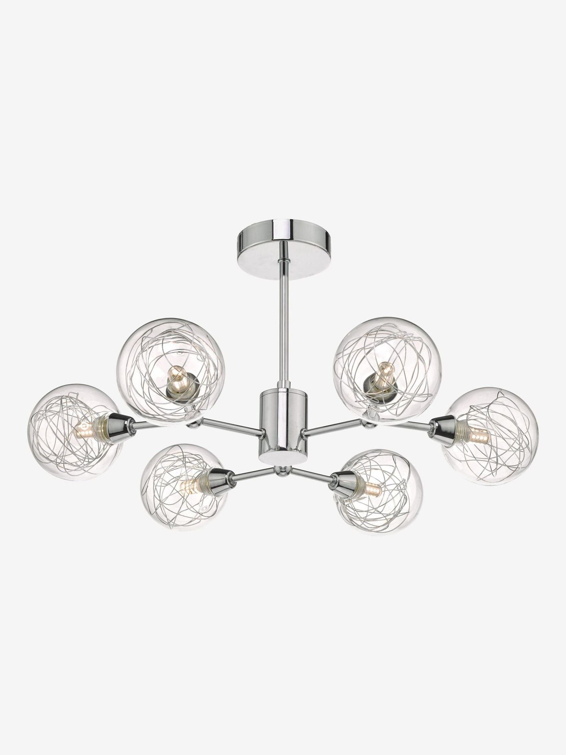 Dar Lighting Tyka semi flush ceiling light 6 light polished chrome glass, imported from the UK