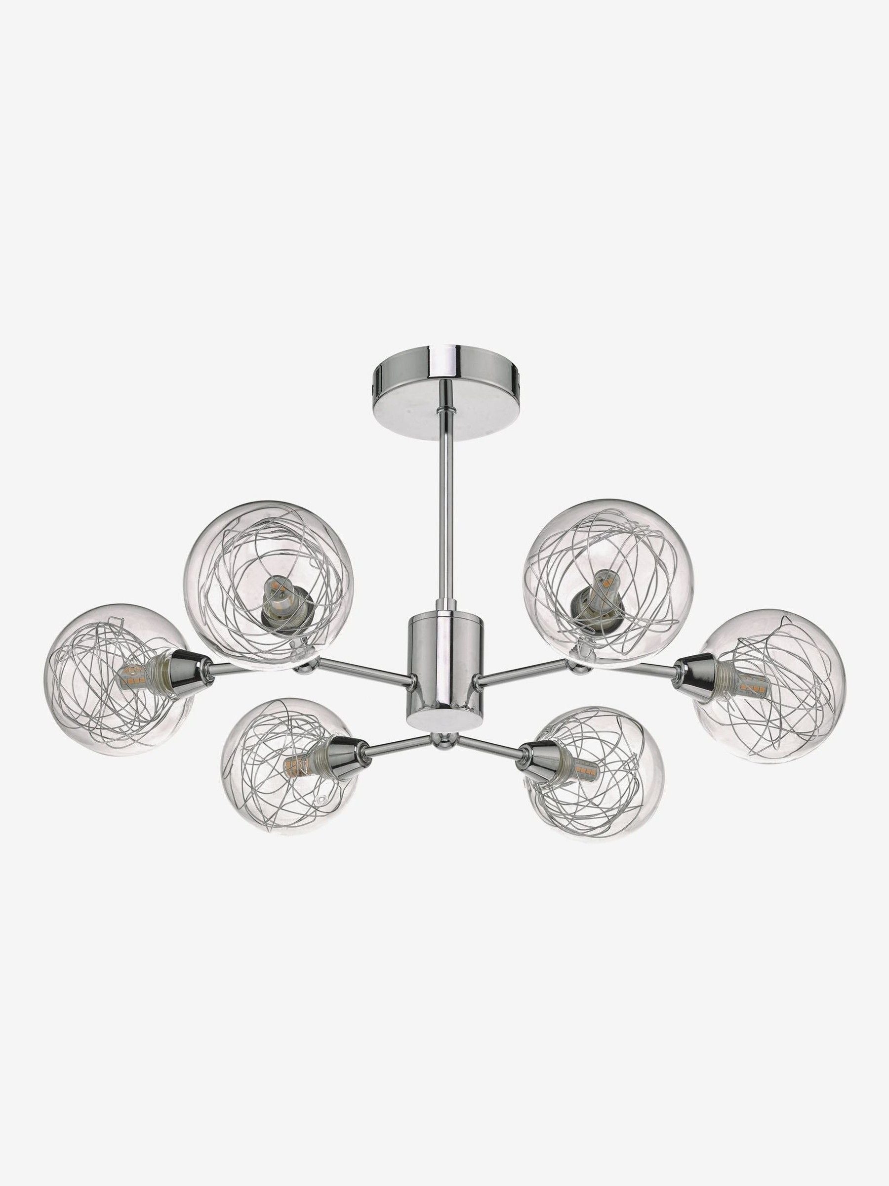 Dar Lighting Tyka semi flush ceiling light 6 light polished chrome glass, imported from the UK