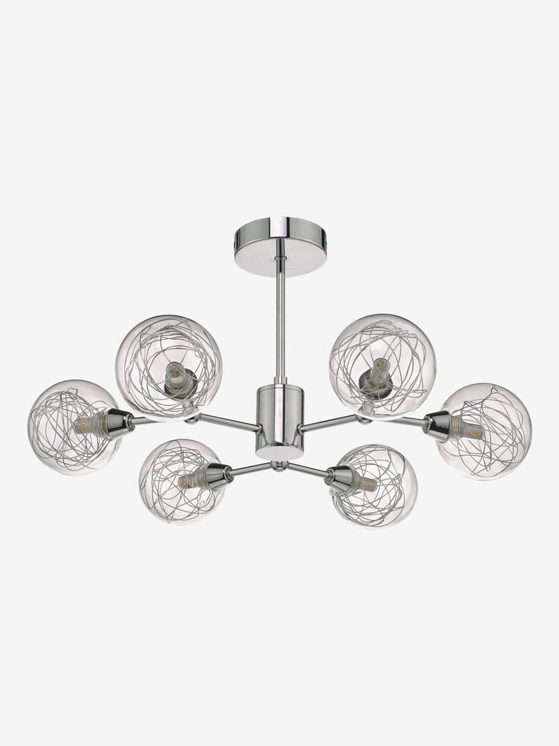 Dar Lighting Tyka semi flush ceiling light 6 light polished chrome glass, imported from the UK