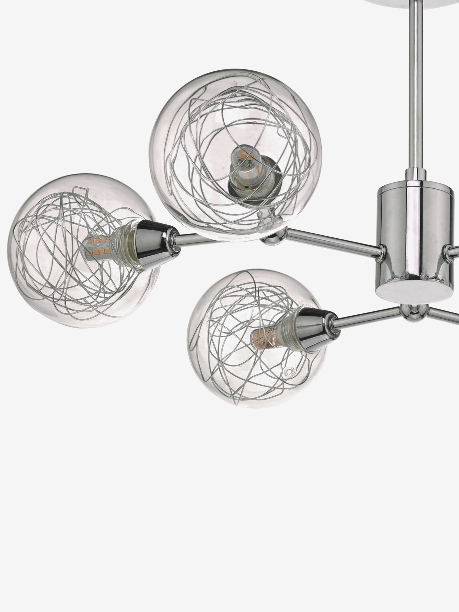 Dar Lighting Tyka semi flush ceiling light 6 light polished chrome glass, imported from the UK